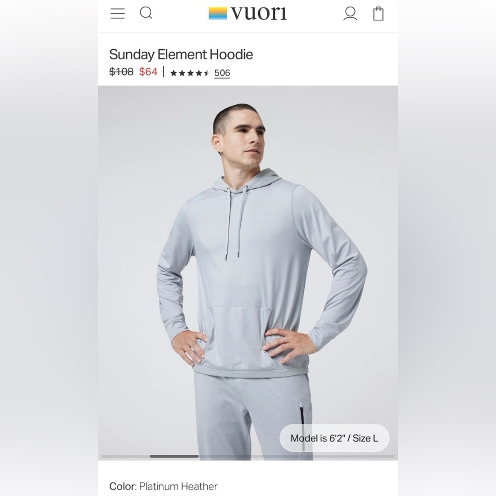 Vuori Sunday Element Hoodie - Large